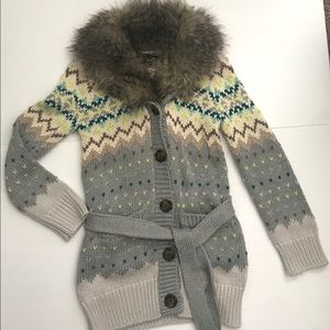 NEW! GAP Kids Fair Isle Faux Fur  Cardigan  6/7